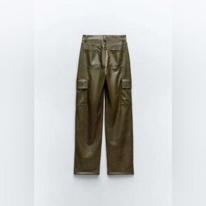 Zara Khaki Faux Leather Cargo Pants - Size 6 -NWT